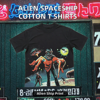 T-shirt imprimé Alien Spaceship pour hommes, 100% coton, manches courtes, col rond, tissé, graphique, sain et équilibré