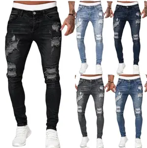 Factory Cheap Price Wholesale High Quality Street Style For Men Straight Ripped Hole Jeans Casual Denim Pants