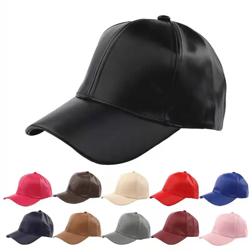 CP201 Topi Bisbol PU Polos Klasik, Topi Kulit Polos Polos Polos Modis untuk Pria dan Wanita