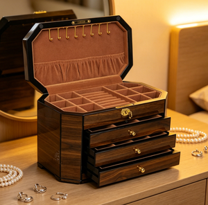 Caja de Almacenamiento de Joyas de Madera Cuadrada Moderna, Multifuncional, de Gran Capacidad, con Cerradura, para Collares y Pendientes - Product Image 5