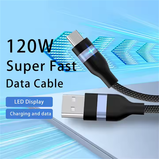 120W Type C NYLON Braided Data Cable Fast Charging Cable 6A Current USB C Data Cable for IOS Devices Mobile Phones Computers