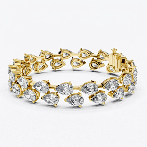 Bracelet tennis de luxe plaqué or 18 carats avec double rangée de diamants taille poire et pierres en forme de goutte, idéal pour les fiançailles et les mariages - Product Image 1