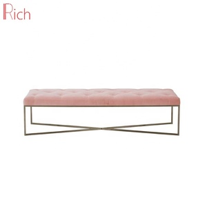 Moderne maison chambre bouton repose-pieds tissu doré jambes salon <span class=keywords><strong>capitonné</strong></span> <span class=keywords><strong>velours</strong></span> pouf banc - Product Image 4