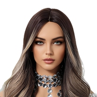 Perruque longue ondulée brune blonde transparente avec dentelle respirante, résistante à la chaleur, en fibre capillaire, pour femme