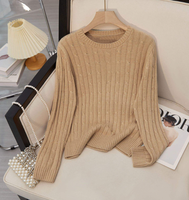 Suéter de Punto con Cuello Redondo 100% Algodón para Mujer, Jersey con Trenzas, Otoño Invierno, Casual, Oficina, Ropa de Calle, Logotipo Personalizado, Venta al Por Mayor