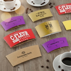 Porte-gobelet en papier kraft recyclable avec logo personnalisé Sunshine, manchon pour gobelet jetable en carton ondulé pour café - Product Image 1