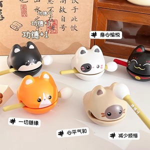 Juguete de Madera con Forma de Pez, Divertido y de Dibujos Animados, Instrumento de Percusión con Sonido, Figuras de Gatos de la Suerte, Regalo - Product Image 4