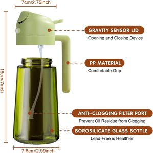Vaporisateur d'huile d'olive et de vinaigre multifonctionnel 2-en-1 en verre de qualité alimentaire 470 ml (16 oz) anti-goutte pour la cuisine - Product Image 6