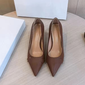 Elegantes Zapatos de Tacón Alto de Cuero Francés para Mujer, Punta Puntiaguda, Tacón de Aguja, Aumentan la Estatura, Transpirables, Sexys, Estilo Muller Versace - Product Image 2