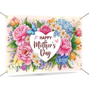 Fond de photographie floral rose pour la fête des mères, bannière décorative « J'aime maman », toile de fond personnalisable pour photomaton - Product Image 6