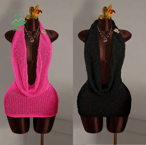 Nuovo Abito Estivo <span class=keywords><strong>Sexy</strong></span> Senza Schienale in Maglia, Vestito Corto Casual da Spiaggia per Ragazze, Abiti <span class=keywords><strong>Corti</strong></span> da Donna per Vacanze - Product Image 1