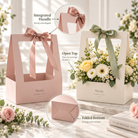 Boîte de transport pour bouquets floraux en carton, avec poignée découpée en forme de nœud, pour présentation de fleurs, emballage de marque OEM