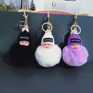 Baby Doll Toy DropshipCute Sleeping Baby Doll <b>Key</b> <b>Chains</b> for Women Bag Toy <b>Key</b> Ring Fluffy Pom Pom Faux Fur Plush Keychains - Product Image 3