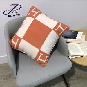 Housse de coussin créative Orange, doux, personnalisé, tissage Jacquard en laine acrylique, coussin décoratif, classique, lettre en H, oreillers de luxe