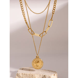 Collar con Colgante de Moneda en Capas de Acero Inoxidable Chapado en Oro de 18k J&D, 38/45/50+5cm, Moderno - Product Image 3