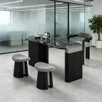 Ensemble de table à thé en marbre moderne, table basse en bois massif avec chaise et tabouret, mobilier de salon, bureau, hôtel