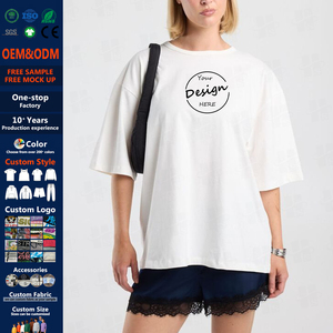 เสื้อยืดออกกำลังกายผ้าฝ้ายหนา 100% พิมพ์ลาย DTG คุณภาพสูง สไตล์พื้นฐานสำหรับผู้หญิง ทรงหลวมไหล่ตก - Product Image 1