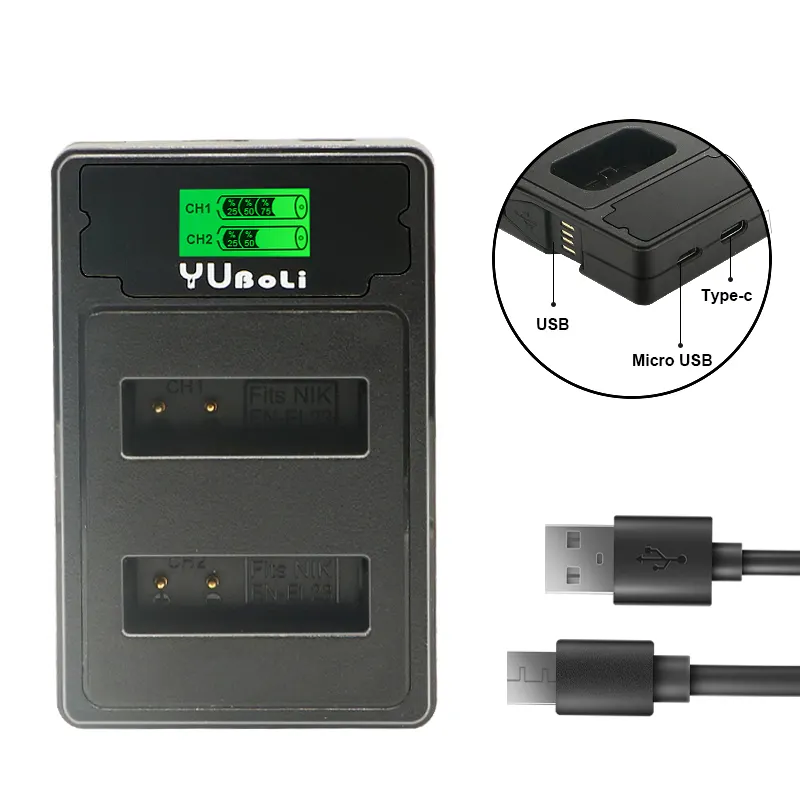 YUBOLi EN-EL23 EN EL23 LED USB Dual Battery Charger for Nikon D3100 D3200 D3300 D3400 D5100
