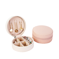 Boîte à bijoux portable simple en cuir LG7235 avec fermeture éclair, rangement de voyage en velours pour boucles d'oreilles, colliers, bracelets et bagues