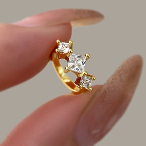 Anillo Minimalista de Moda, Joyería Moderna, Chapado en Oro de 18K, Corte Princesa, Anillos Delicados con Circonita para Bebé - Product Image 3