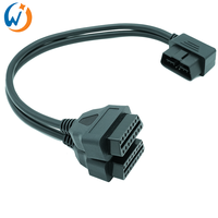 OBD2 Universal en ángulo recto OBD II OBD2 16 pines macho a doble hembra divisor extensión Y Cable para coches