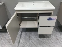 Ensemble de meuble-lavabo gris tout en aluminium et acier inoxydable avec miroir grossissant mural, double porte et éclairage LED, design moderne, facile à installer