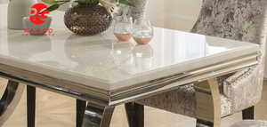 Mesa de Comedor de Mármol Crema y Acero Inoxidable Cromado de 180 cm, Vida Living Arianna, Mármol Gris con Base de Acero Inoxidable - Product Image 5