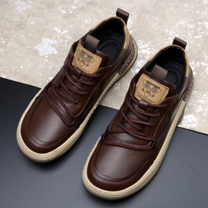 Chaussures en cuir blanc tendance pour hommes, en cuir véritable, respirantes, résistantes aux odeurs, doublure en maille, chaussures décontractées souples - Product Image 5