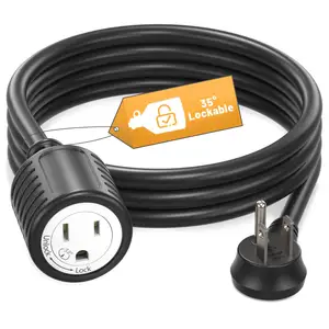 Extension Cord 6 Feet Indoor Outdoor Extension Cord with Flat Plug 3 Prong Grounded Wire with Lockable Plug