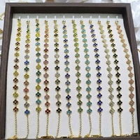 Gelang Tenis Bunga Lapis Emas 18K dari Baja Anti Karat dengan Rantai Tautan Bunga CZ Warna-warni untuk Wanita