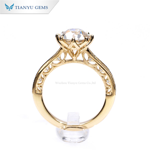 Anillo Tianyu Gems personalizado de oro amarillo macizo de 14 quilates con diamante de laboratorio de corte brillante redondo, elegante, con diseño calado clásico, estilo femenino. - Product Image 2