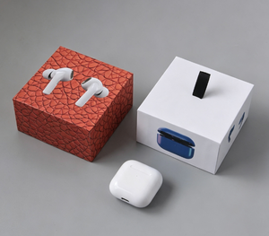Custom Premium AirPods Packaging <b>Box</b> with Red Textured Design and White <b>Magnetic</b> Closure Rigid Case for Consumer Electronics - Product Image 1