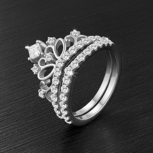 S925 <b>Silver</b> Crown Moissanite Two Piece Stackable <b>Ring</b> Set 2026 Hot Trend Women Wedding Engagement Jewelry Accessory - Product Image 4