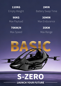 YIVTOL AI S-ZERO PLUS Nueva Capacidad de Carga 120KG 265LBS 140KM/H Vehículo Aéreo Ultraligero para una Persona, Auto/Moto Voladora EVTOL - Product Image 2