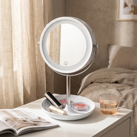 Magnifique miroir de maquillage lumineux double face avec 1x miroir de bureau compact portable personnalisé avec rangement