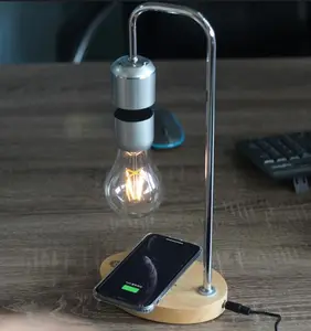 Lámpara led magnética de mesita de noche para decoración del hogar, lámpara de mesa con bombilla de levitación con cargador inalámbrico