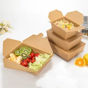 Customized wholesale large capacity spaghetti fried noodles food windowless disposable kraft paper packaging lunch box