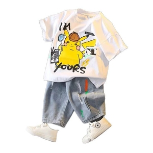 Ensemble de vêtements d'été pour garçon - T-shirt imprimé avec des lettres, short décontracté, costume décontracté deux pièces, matière polyester/coton - Product Image 3