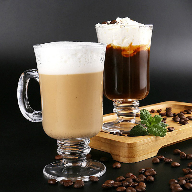Clear Glass Latte Mug - 250ml Portuguese Irish Coffee Cappuccino Cup with  Handle, Ideal for Coffee, Tea, and Hot Beverages