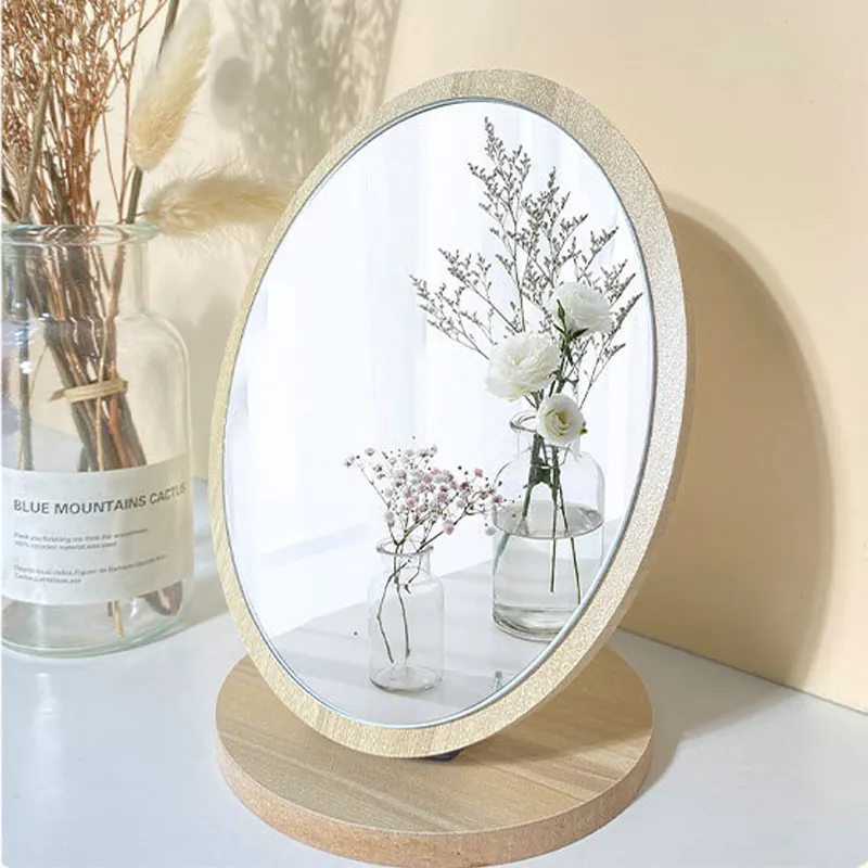 Wholesale Desk Table Mirror with Stand Magnification Small Wooden Desktop Mirror