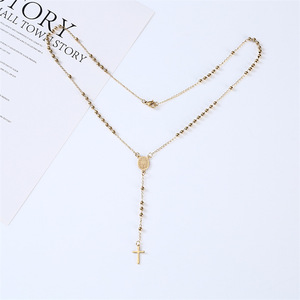 Venta de fábrica, collar religioso de Jesús de acero inoxidable, cadena de 3MM, collar cruzado de cuentas de Rosario DE LA Virgen María chapado en oro para creyentes - Product Image 4