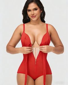 Maillot de bain une pièce gainant pour femme avec fermeture éclair frontale et nœud, effet ventre plat et amincissant, pour la plage - Product Image 4