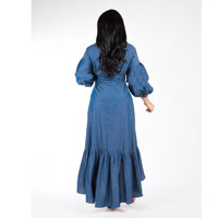 Robes Longues en Jean d'Été Tailles S-XXL pour Femmes, Robe Maxi Décontractée à Manches Longues et Dos Nu