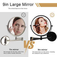 Desain baru 9 hitam dinding dipasang make-up cermin 10X pembesar USB pengisian dua sisi LED Light 3 mode cahaya cermin kosmetik