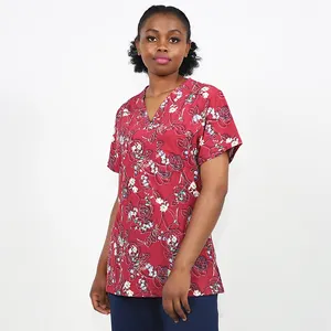 fuyi group top quality fashionable printed nurse scrubs sets women hospital medical uniforms short sleeves