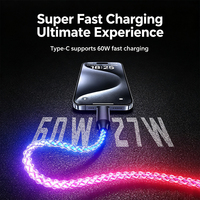 Cable de Datos RGB de 7 Colores con Luz Fluida, Carga Rápida de 60W, Cable Tipo-C a Tipo-C con Trenzado de Nailon para Transferencia de Datos para Teléfonos Móviles y Computadoras