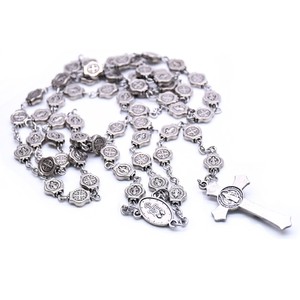 Collana Unisex con <span class=keywords><strong>Rosario</strong></span> Placcato Argento <span class=keywords><strong>Antico</strong></span>, Crocifisso Intricato, Medaglie di San Benedetto, Motivo a Croce in Stile Cattolico - Product Image 5