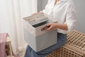 Ensemble de paniers de rangement pliables écologiques promotionnels en toile avec poignées, organisateur pliable, cube de rangement, cadeaux de bienvenue - Product Image 2