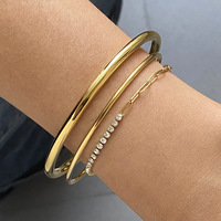Nouveau élégant demi-Tennis demi trombone chaîne Bracelet étanche bijoux plaqué or 18 carats en acier inoxydable minimaliste ouvert Bracelet