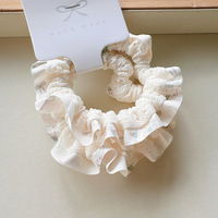 2-Pack Satin Sweet Cartoon Ruffled Elastic Flower Ponytail Headbands Gaya Kampus Wanita Aksesoris Rambut Pernikahan Imut untuk Anak Perempuan